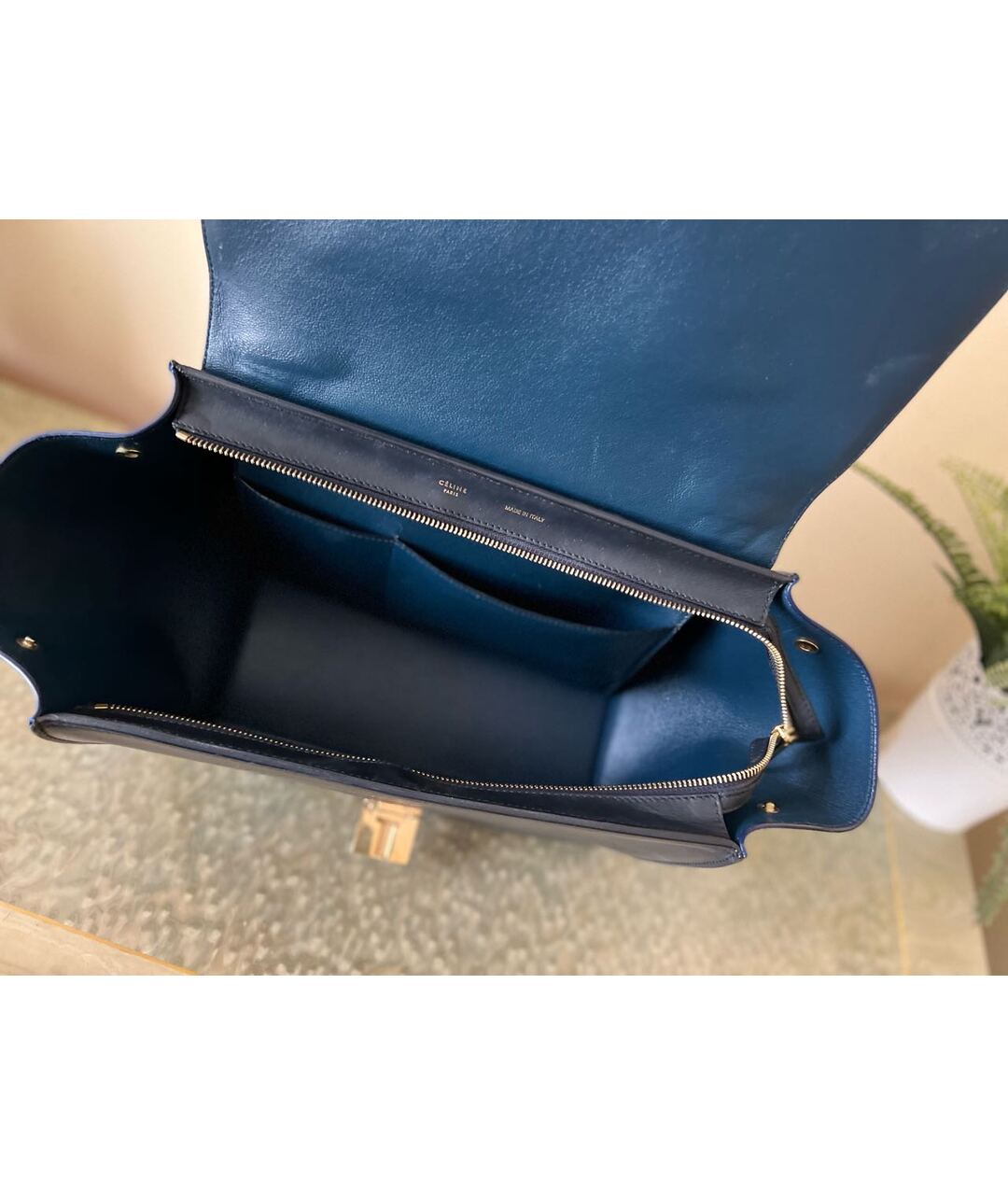 CELINE Синяя кожаная сумка с короткими ручками, фото 3