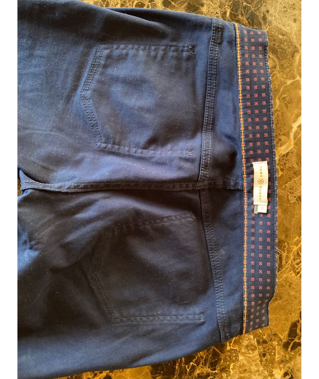 TORY BURCH Темно-синие хлопковые прямые брюки, фото 3