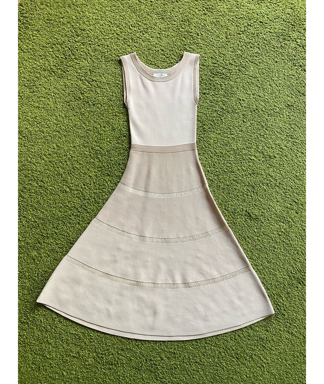 SANDRO Бежевое хлопко-эластановое платье, фото 3