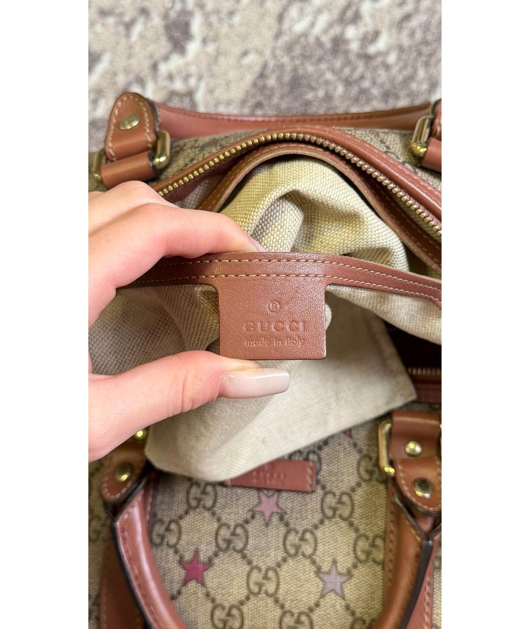 GUCCI Бежевая канва сумка с короткими ручками, фото 5