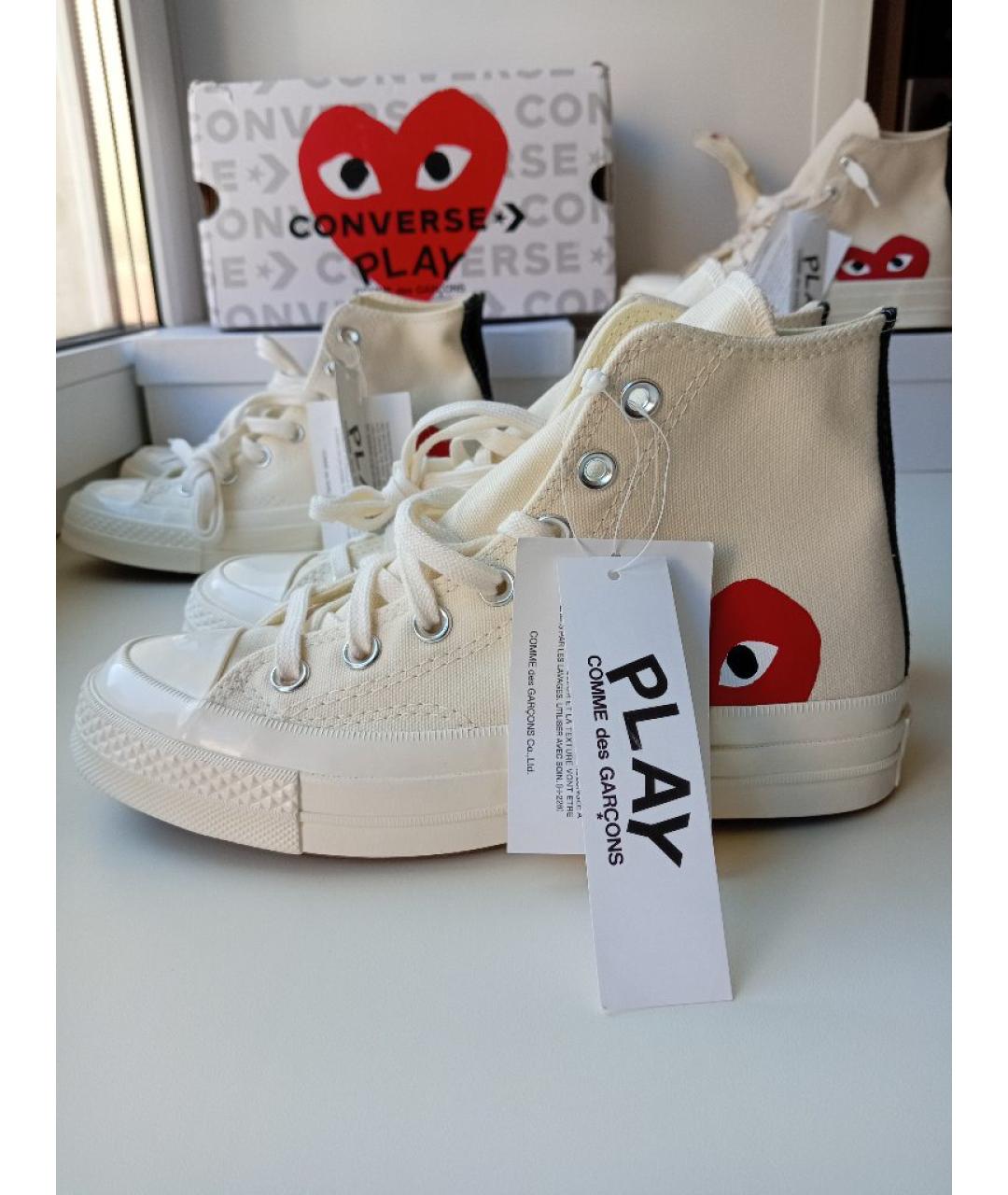 COMME DES GARÇONS PLAY Бежевые текстильные кеды, фото 6