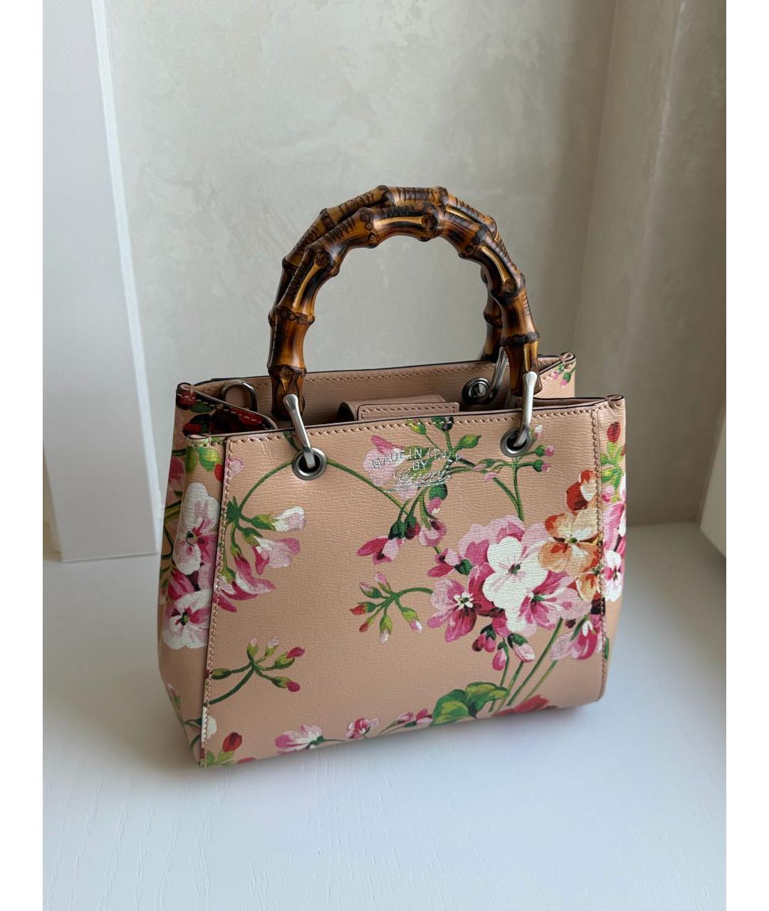 GUCCI Бежевая кожаная сумка с короткими ручками, фото 2
