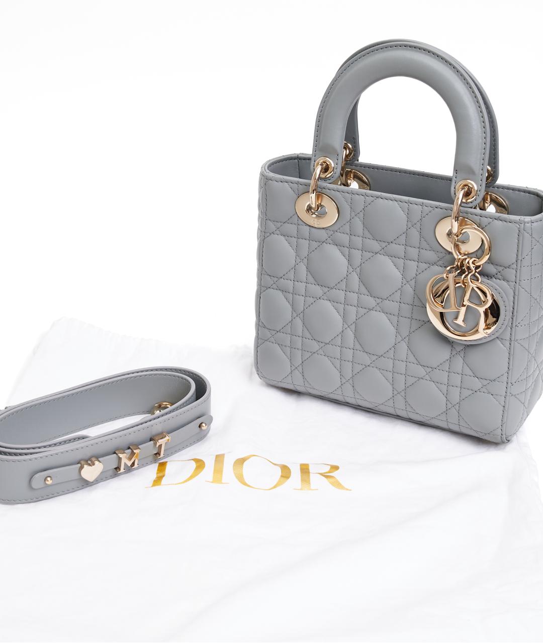 CHRISTIAN DIOR Серая кожаная сумка с короткими ручками, фото 5