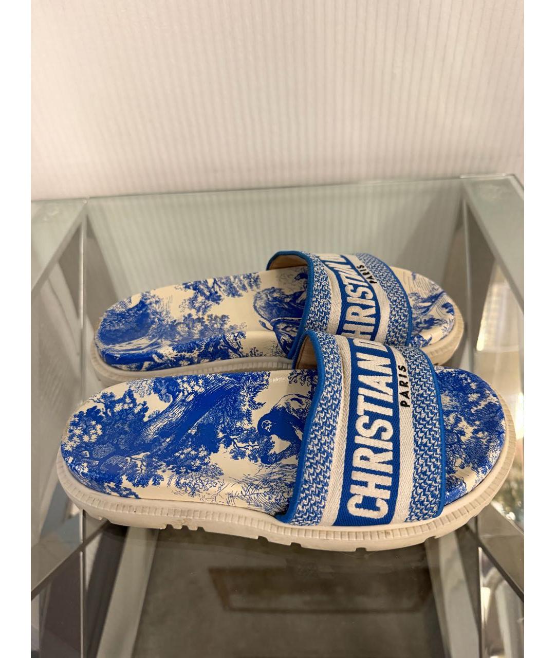 CHRISTIAN DIOR Синие текстильные сабо, фото 3