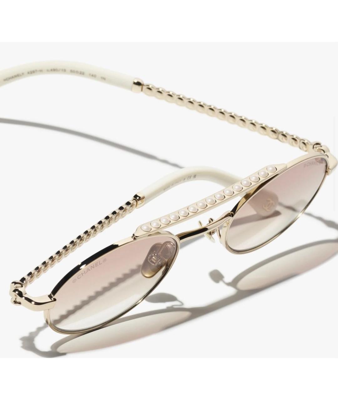 CHANEL Золотые металлические солнцезащитные очки, фото 3
