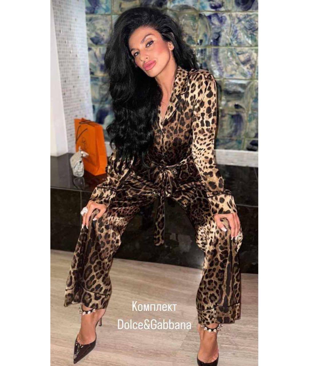 DOLCE&GABBANA Коричневый шелковый костюм с брюками, фото 5