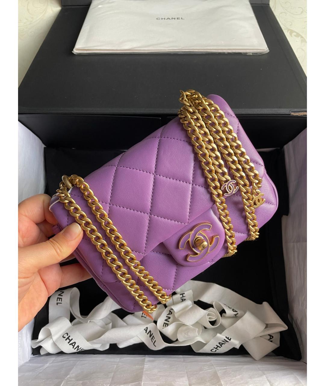 CHANEL Фиолетовая кожаная сумка через плечо, фото 2