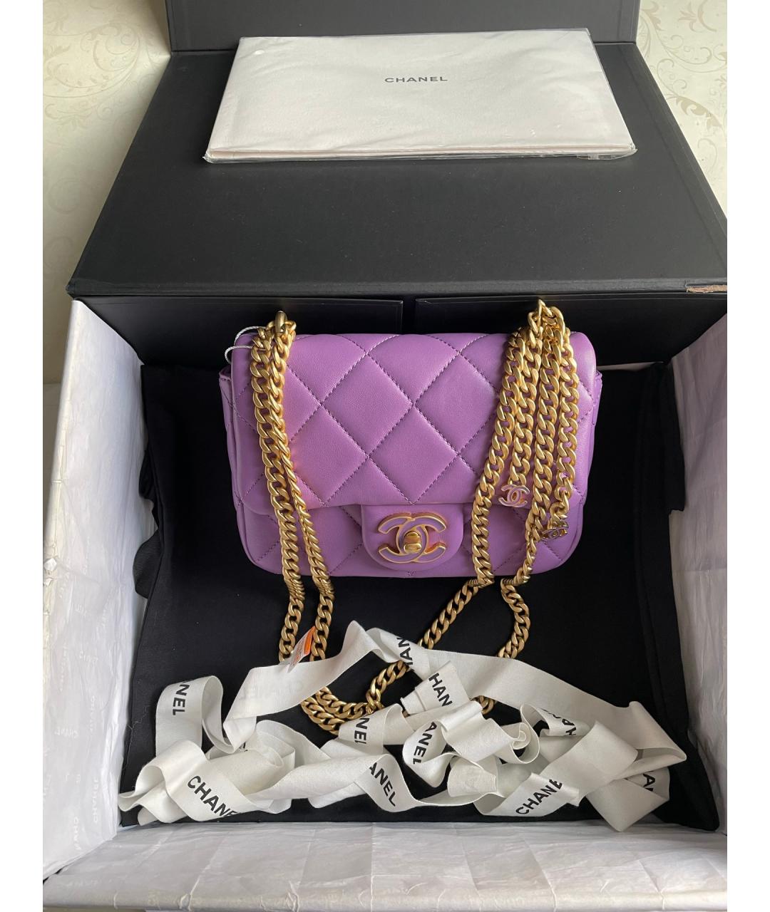 CHANEL Фиолетовая кожаная сумка через плечо, фото 7