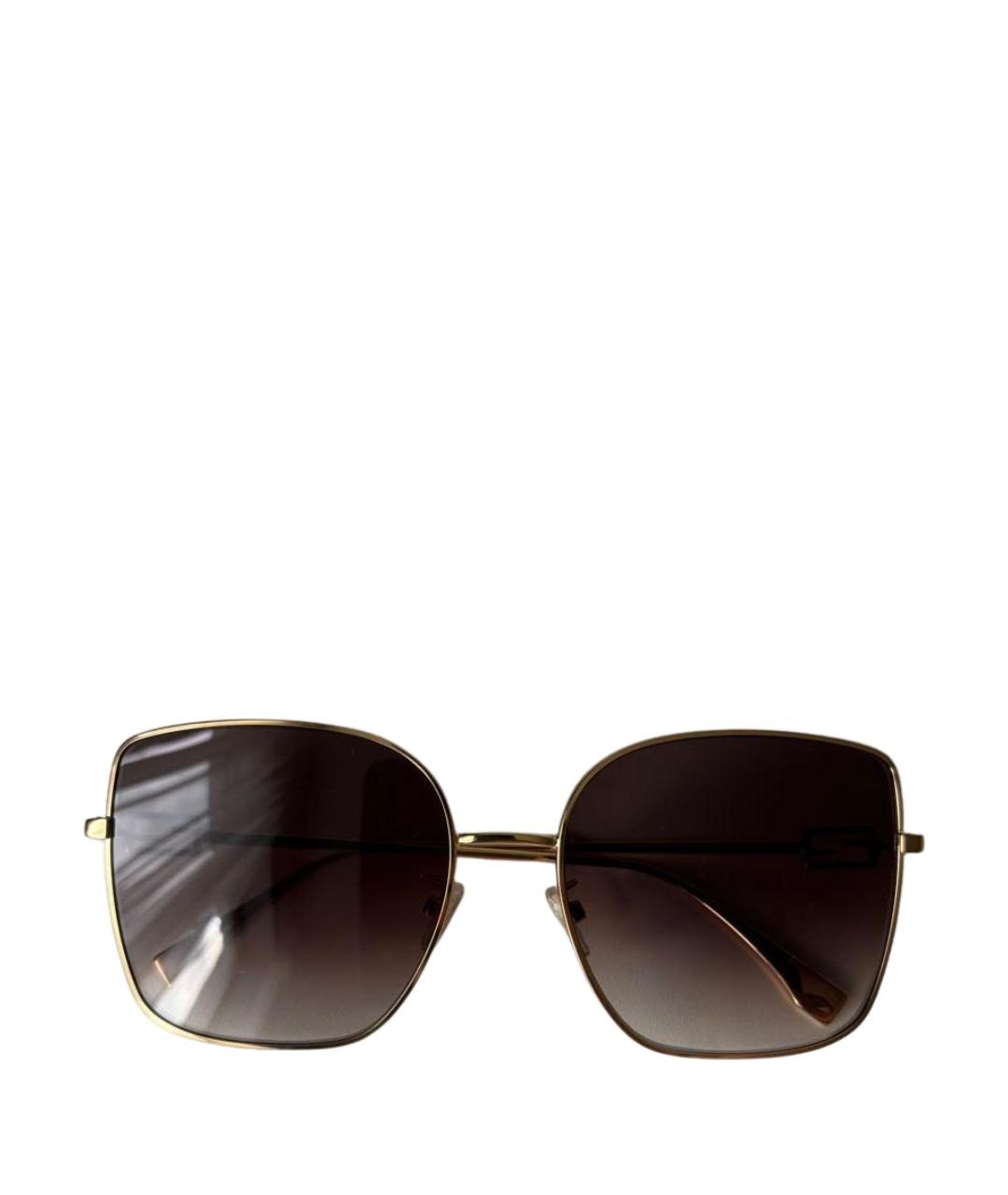 FENDI Золотые металлические солнцезащитные очки, фото 1
