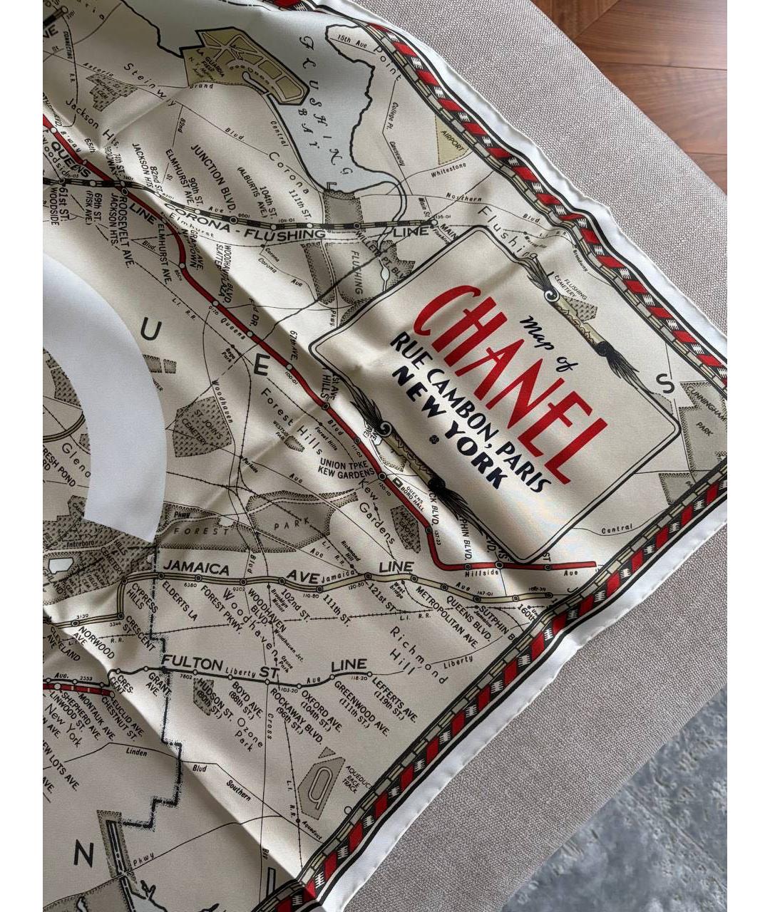 CHANEL Бежевый шелковый платок, фото 2