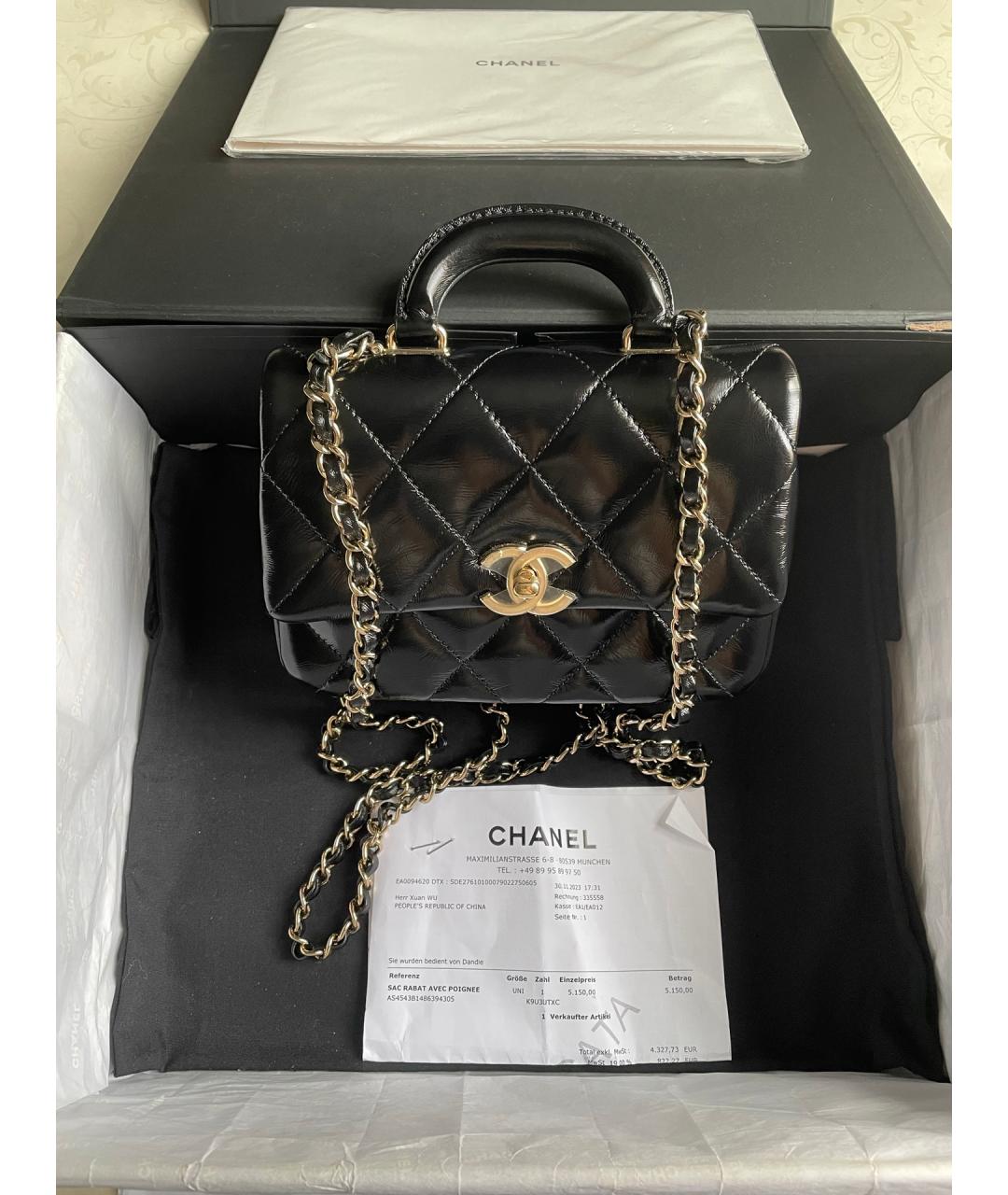 CHANEL Черная кожаная сумка через плечо, фото 7