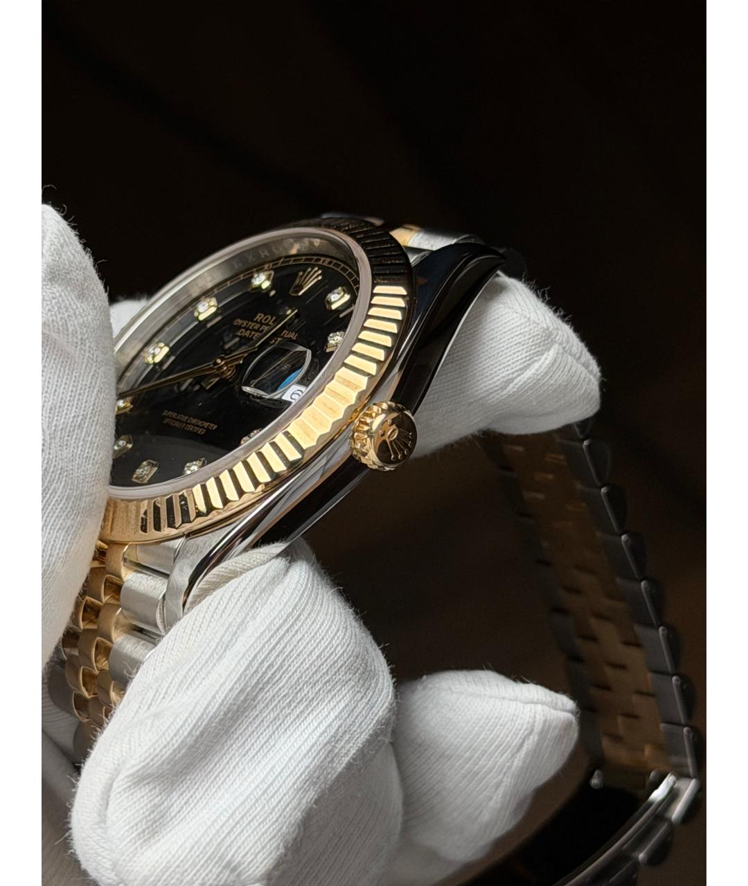 ROLEX Черные часы из желтого золота, фото 6