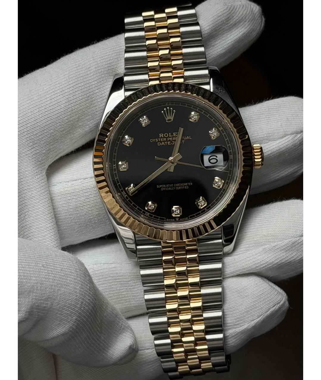 ROLEX Черные часы из желтого золота, фото 2