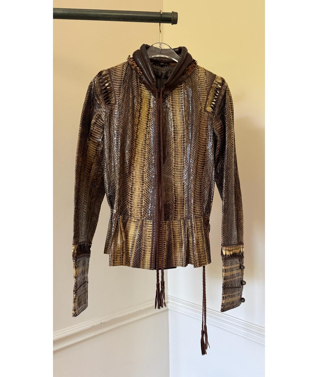 ROBERTO CAVALLI Коричневая кожаная куртка, фото 7