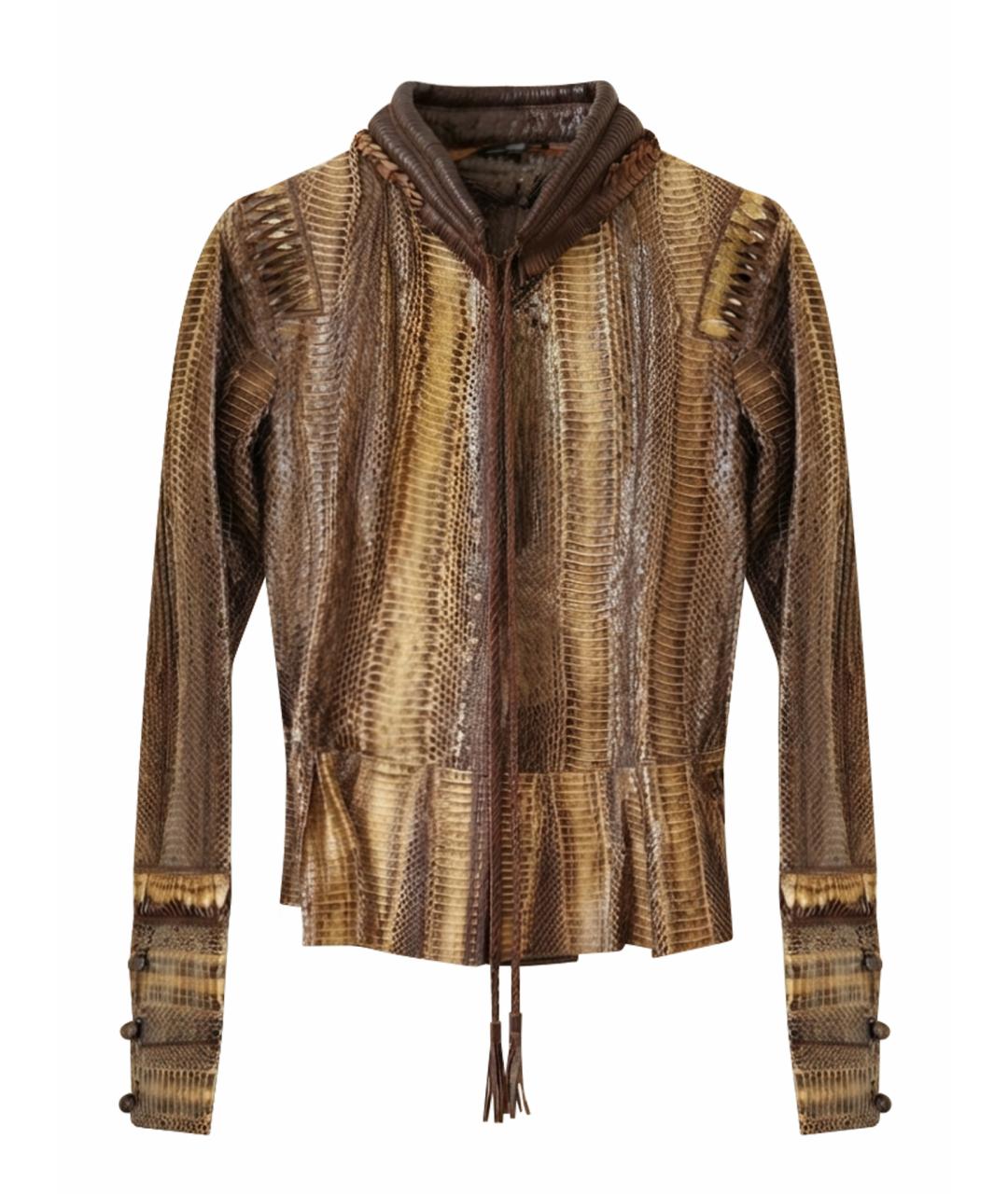 ROBERTO CAVALLI Коричневая кожаная куртка, фото 1