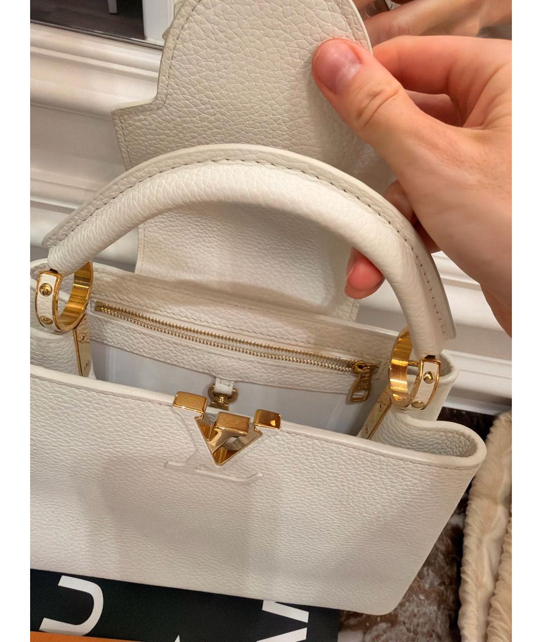 LOUIS VUITTON Белая кожаная сумка с короткими ручками, фото 7