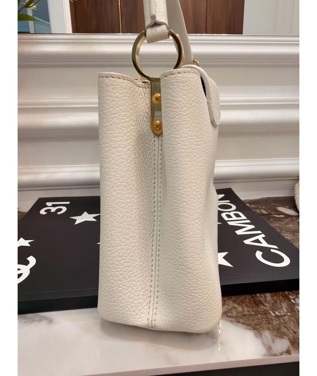 LOUIS VUITTON Белая кожаная сумка с короткими ручками, фото 3