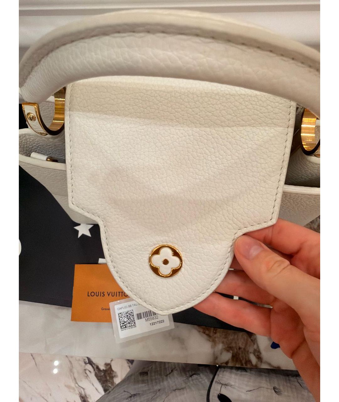 LOUIS VUITTON Белая кожаная сумка с короткими ручками, фото 8