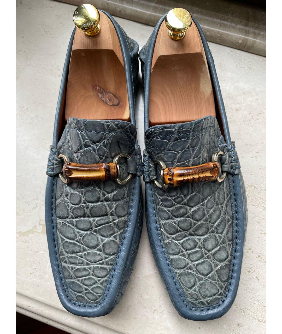 GUCCI Голубые мокасины из экзотической кожи, фото 9