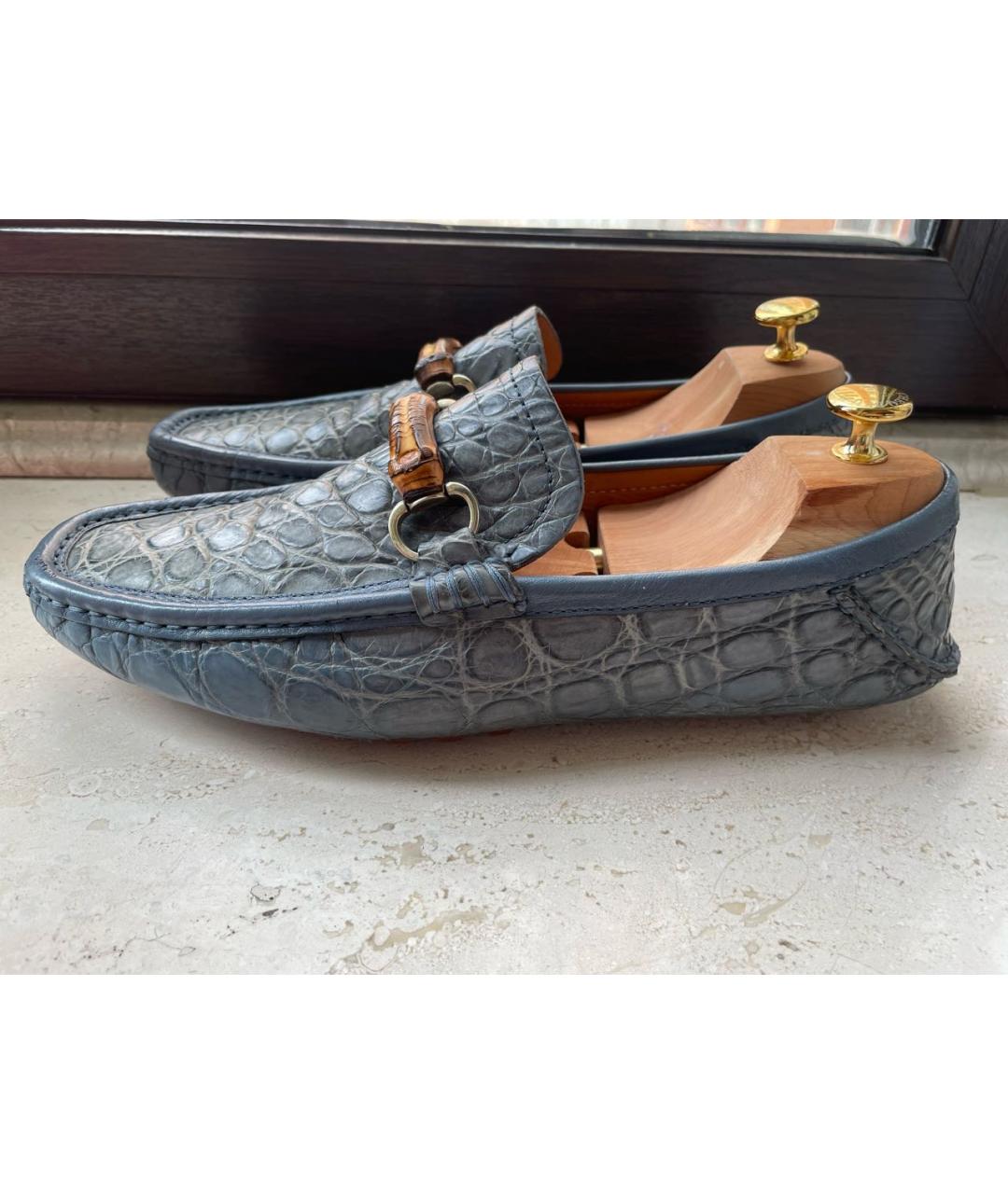 GUCCI Голубые мокасины из экзотической кожи, фото 3