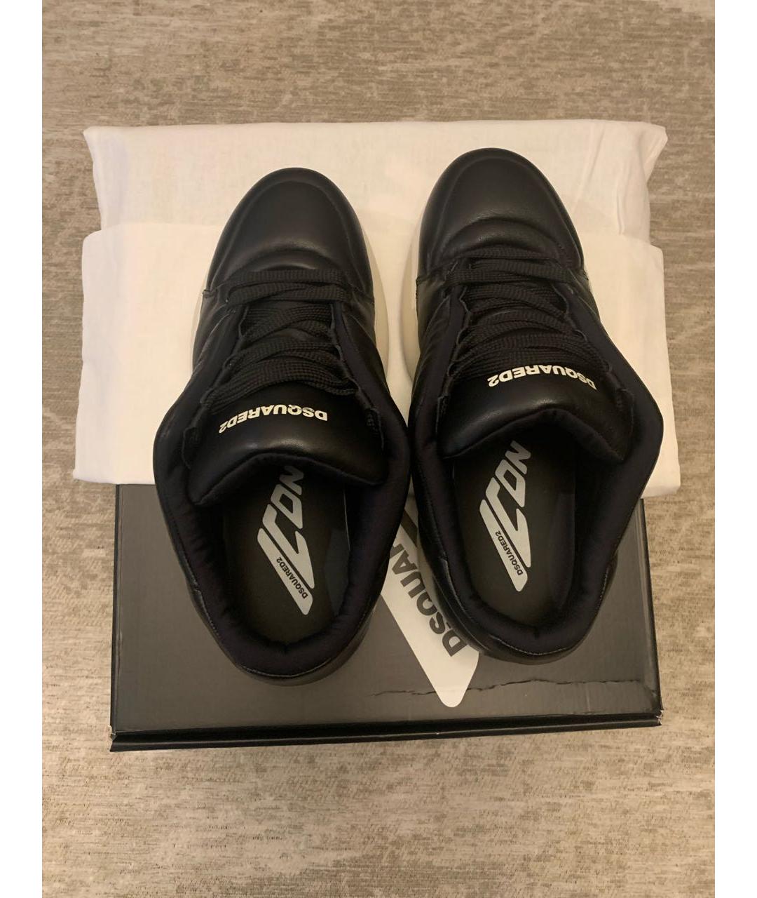 DSQUARED2 Черные кожаные низкие кроссовки / кеды, фото 5
