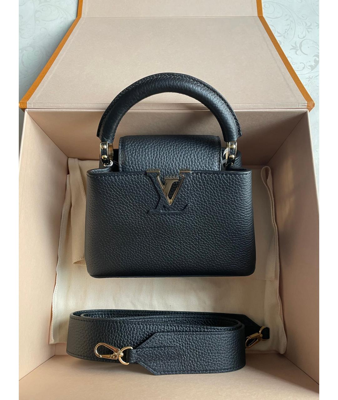 LOUIS VUITTON Черная кожаная сумка тоут, фото 7