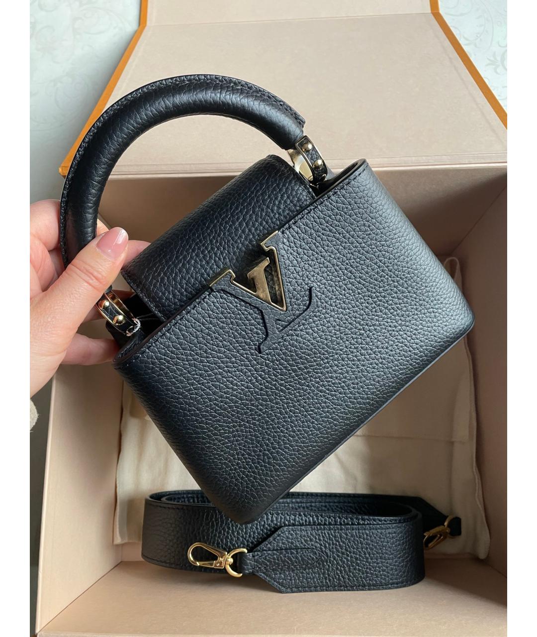 LOUIS VUITTON Черная кожаная сумка тоут, фото 2