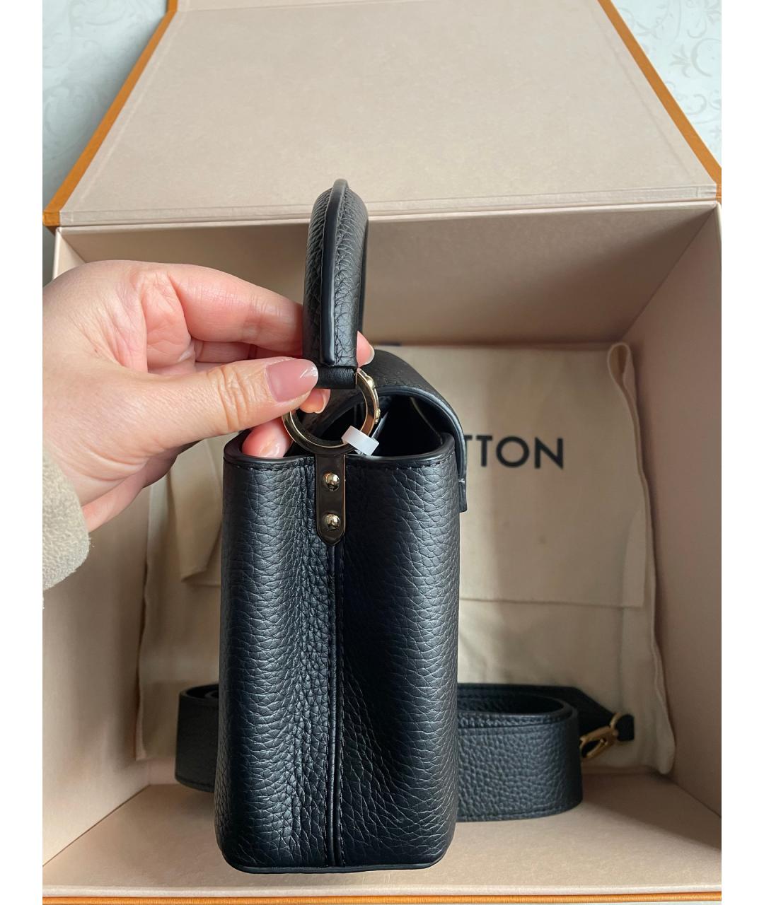 LOUIS VUITTON Черная кожаная сумка тоут, фото 4