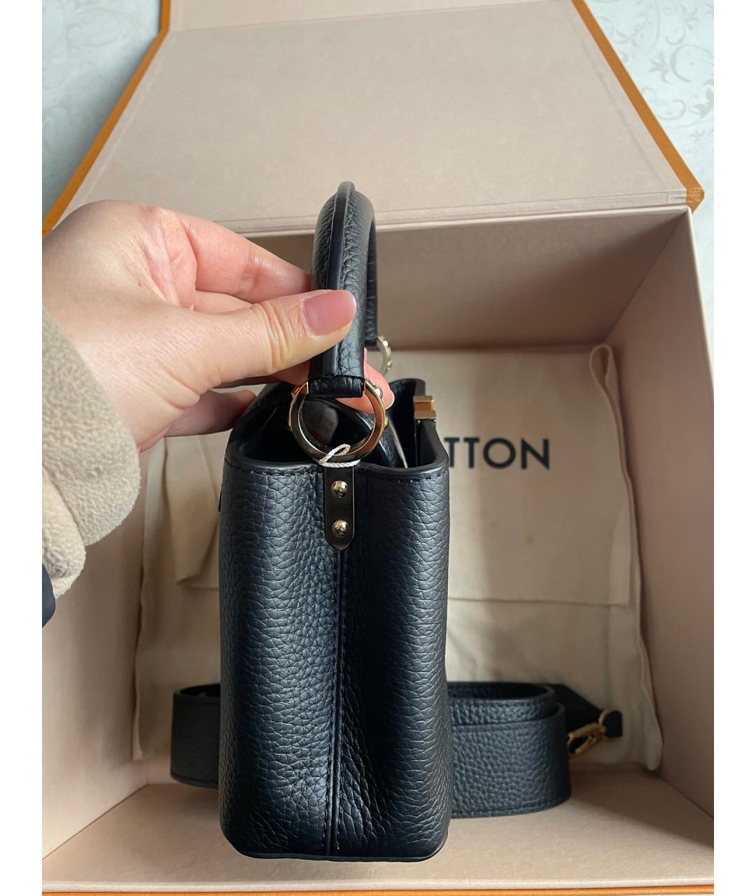 LOUIS VUITTON Черная кожаная сумка тоут, фото 5