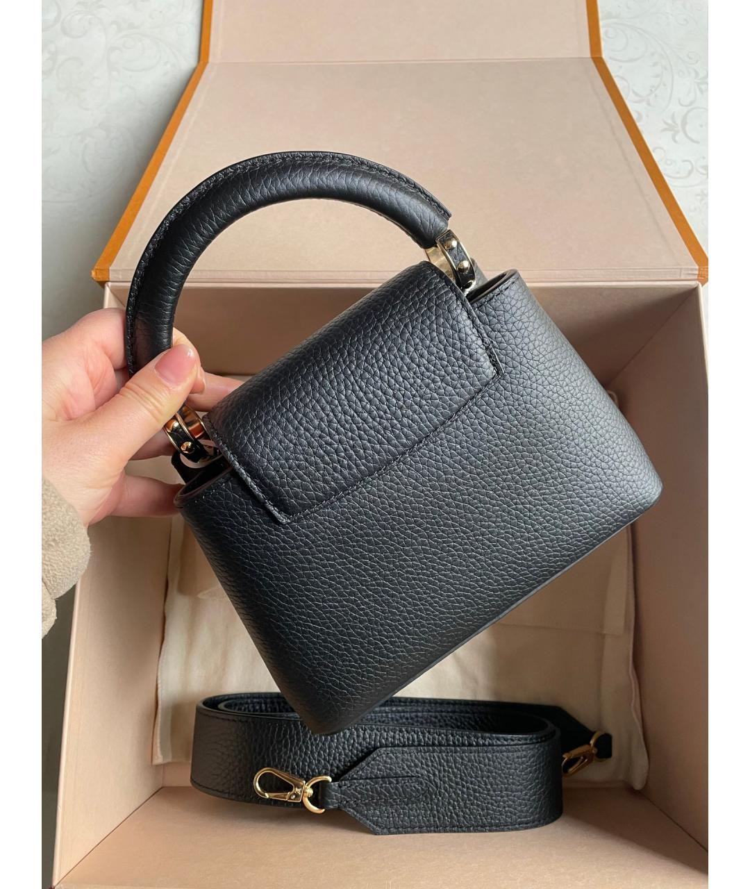 LOUIS VUITTON Черная кожаная сумка тоут, фото 3