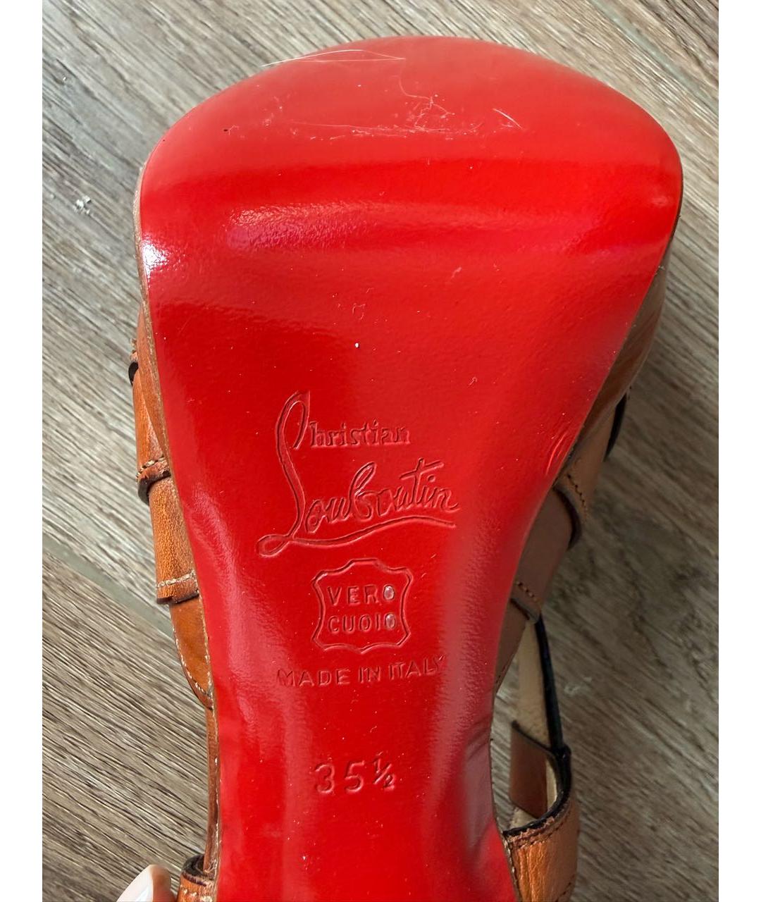 CHRISTIAN LOUBOUTIN Коричневые кожаные босоножки, фото 5