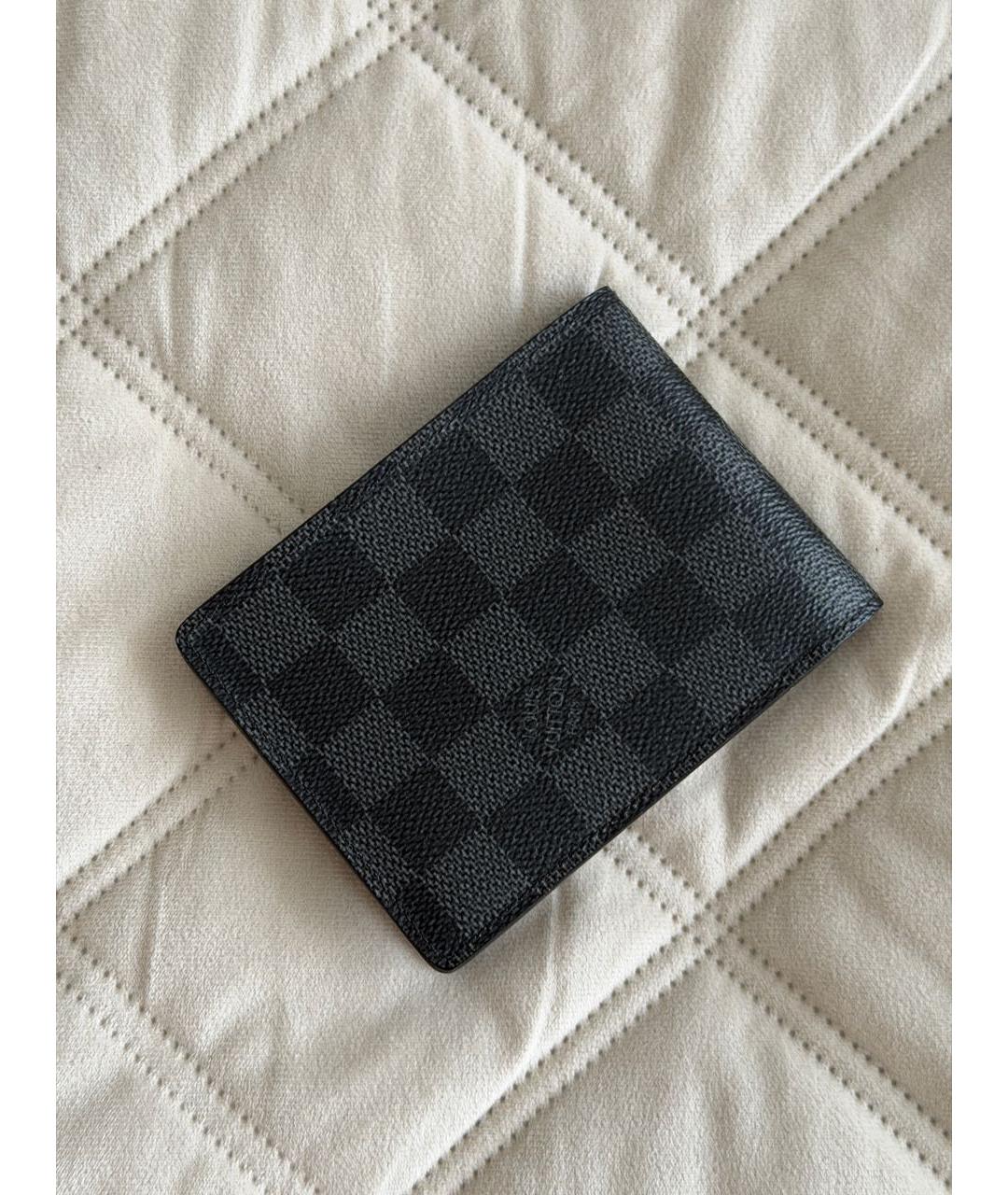 LOUIS VUITTON Антрацитовый кожаный кошелек, фото 2