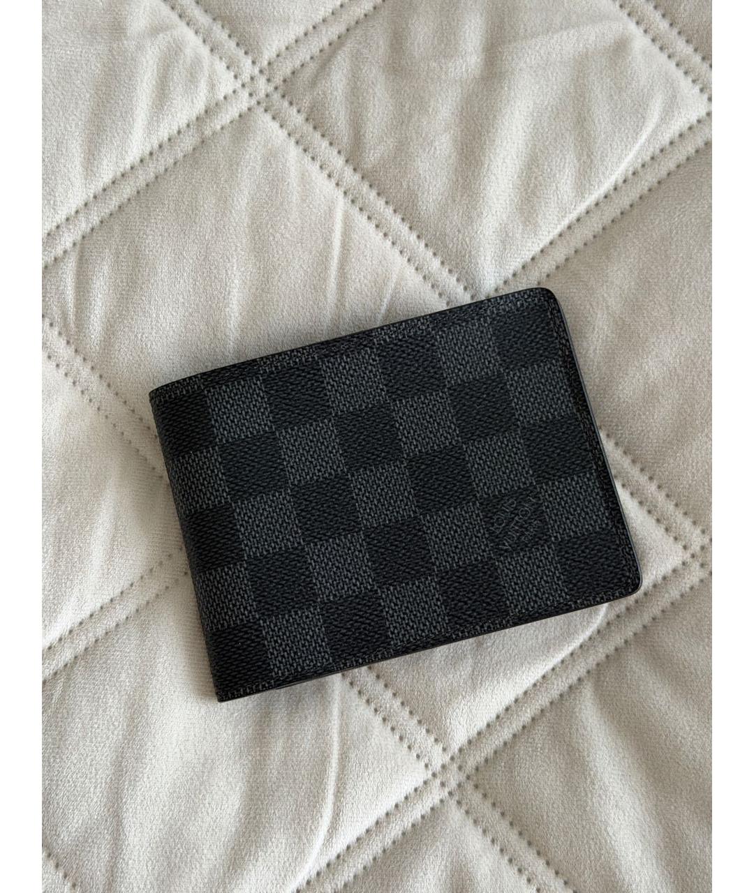 LOUIS VUITTON Антрацитовый кожаный кошелек, фото 6