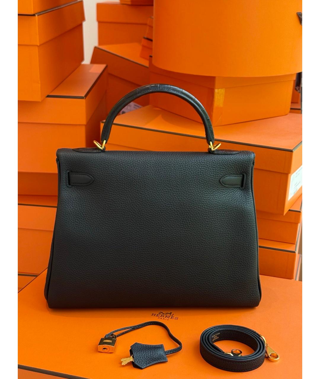 HERMES Черная кожаная сумка тоут, фото 2
