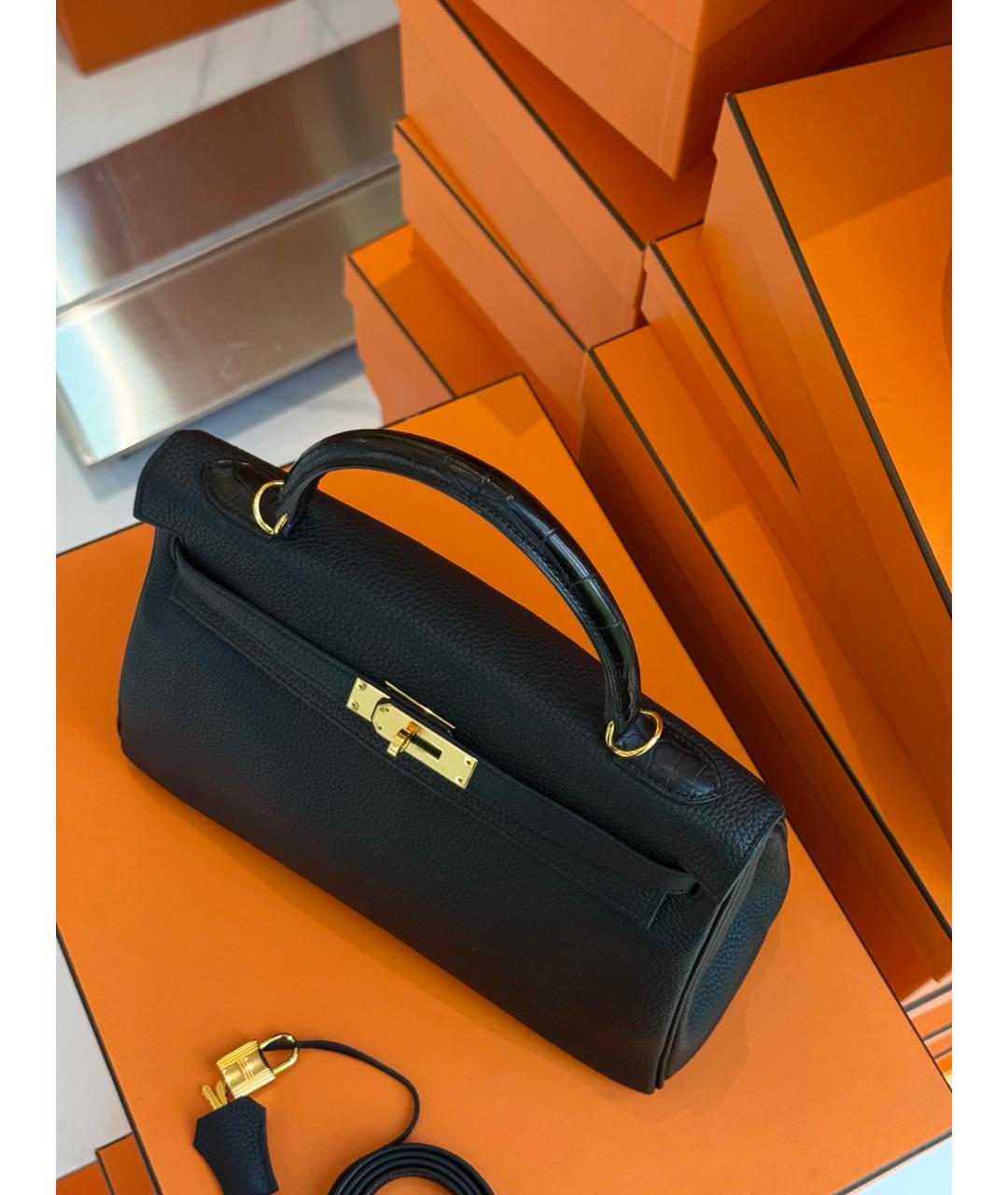 HERMES Черная кожаная сумка тоут, фото 4