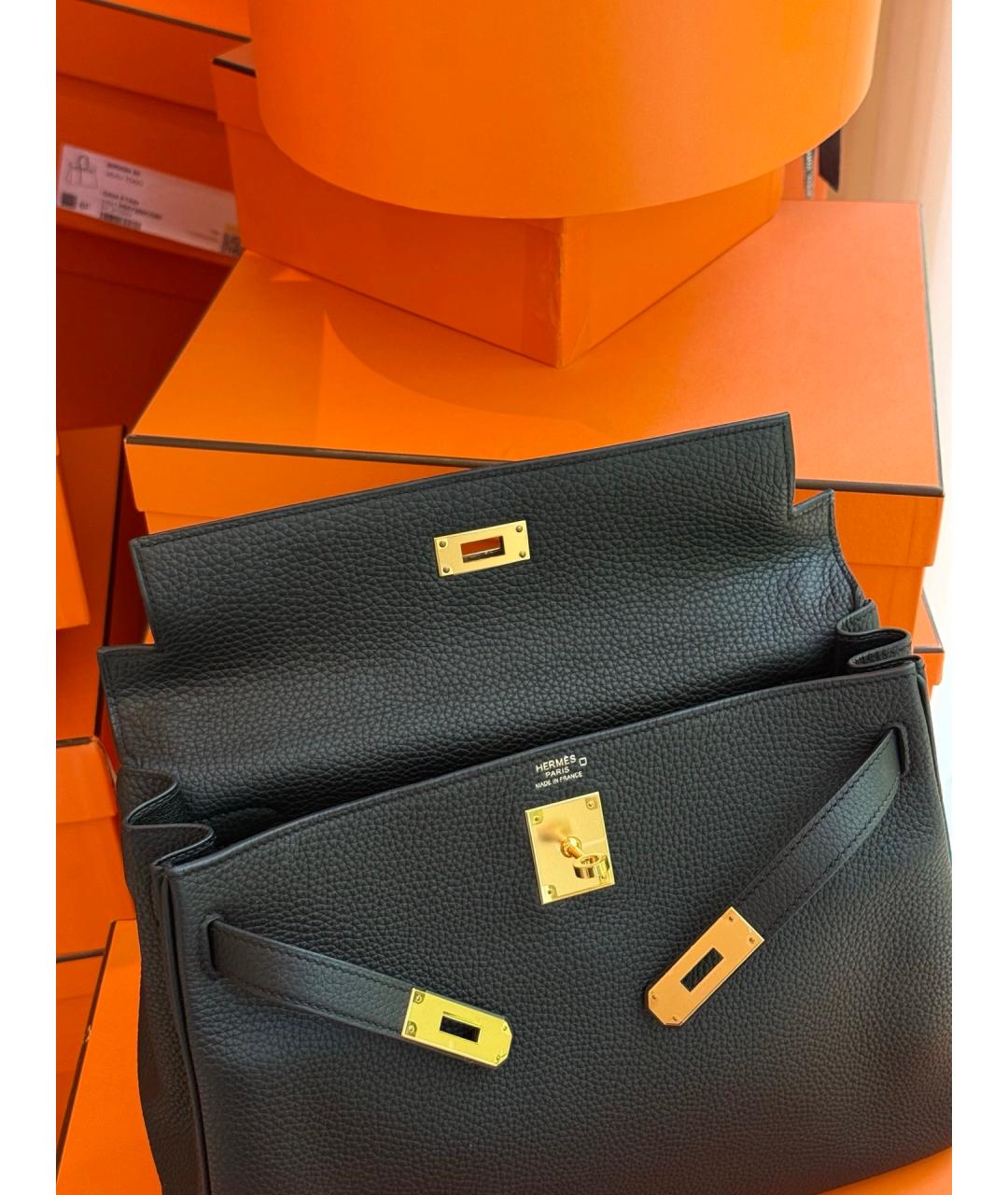 HERMES Черная кожаная сумка тоут, фото 5