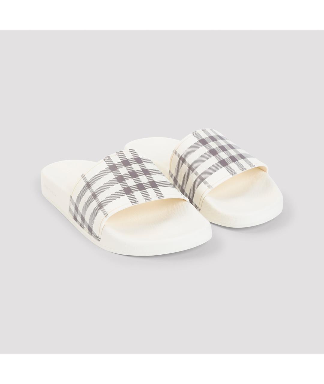 BURBERRY Бежевые резиновые шлепанцы, фото 4
