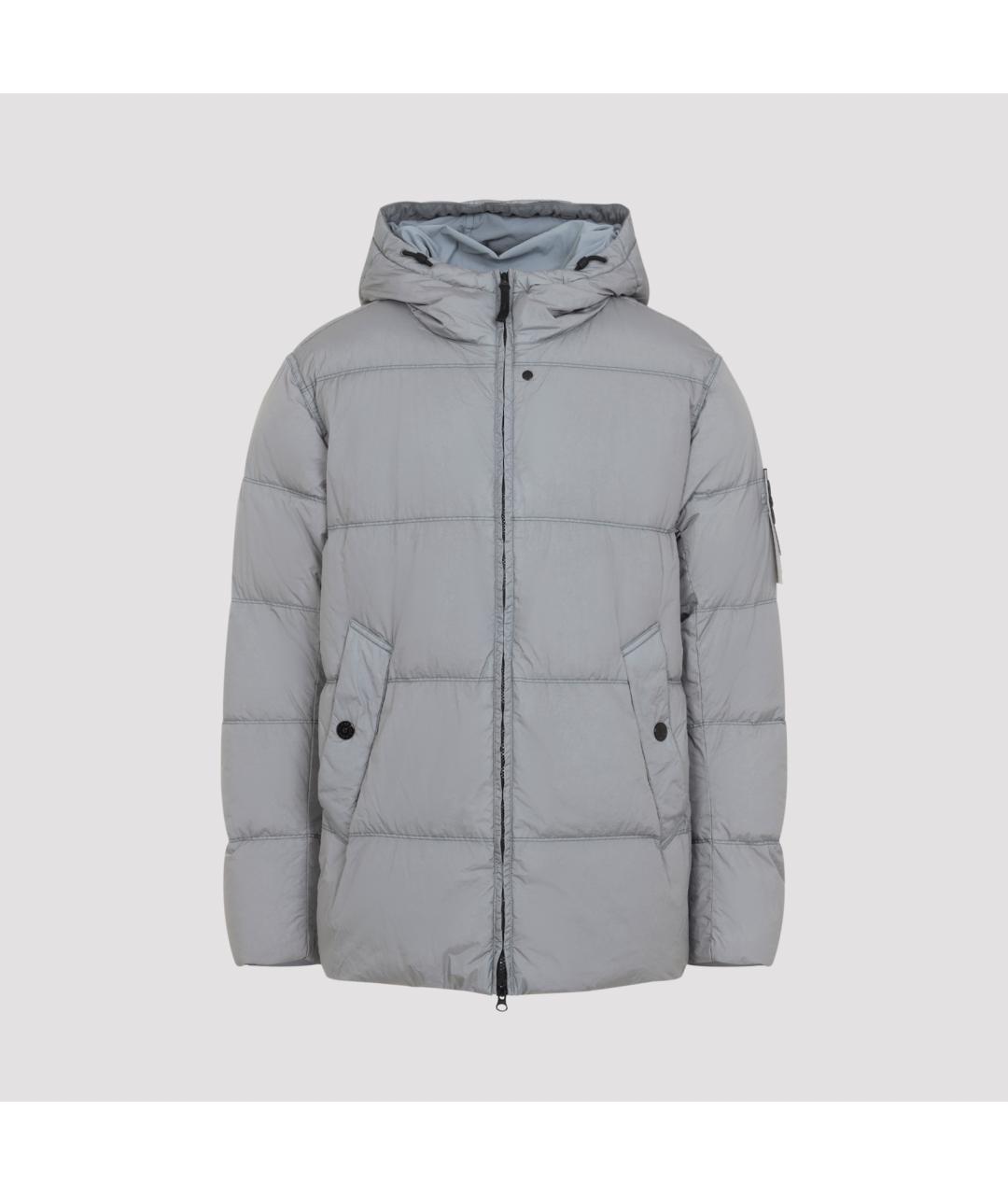 STONE ISLAND Серый полиамидовый пуховик, фото 2