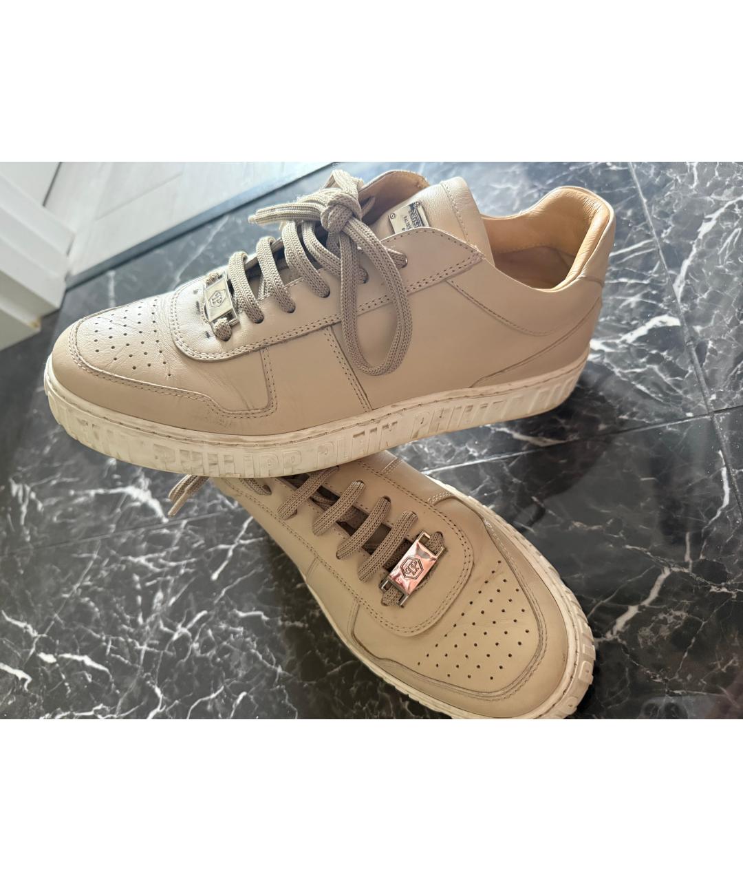PHILIPP PLEIN Бежевые кожаные кеды, фото 4