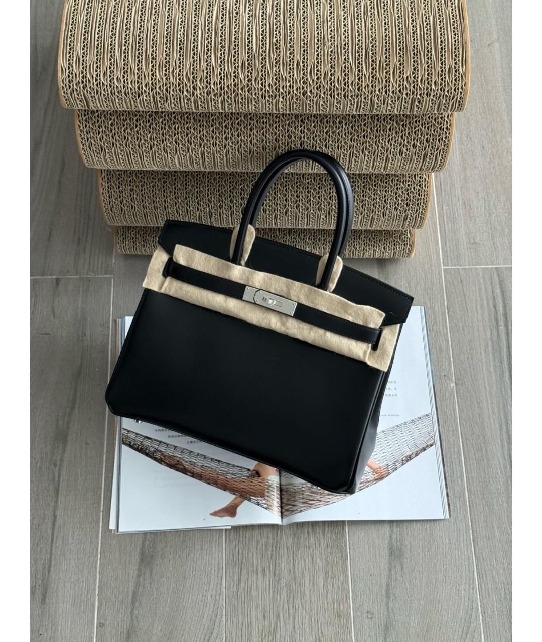 HERMES Черная кожаная сумка тоут, фото 4