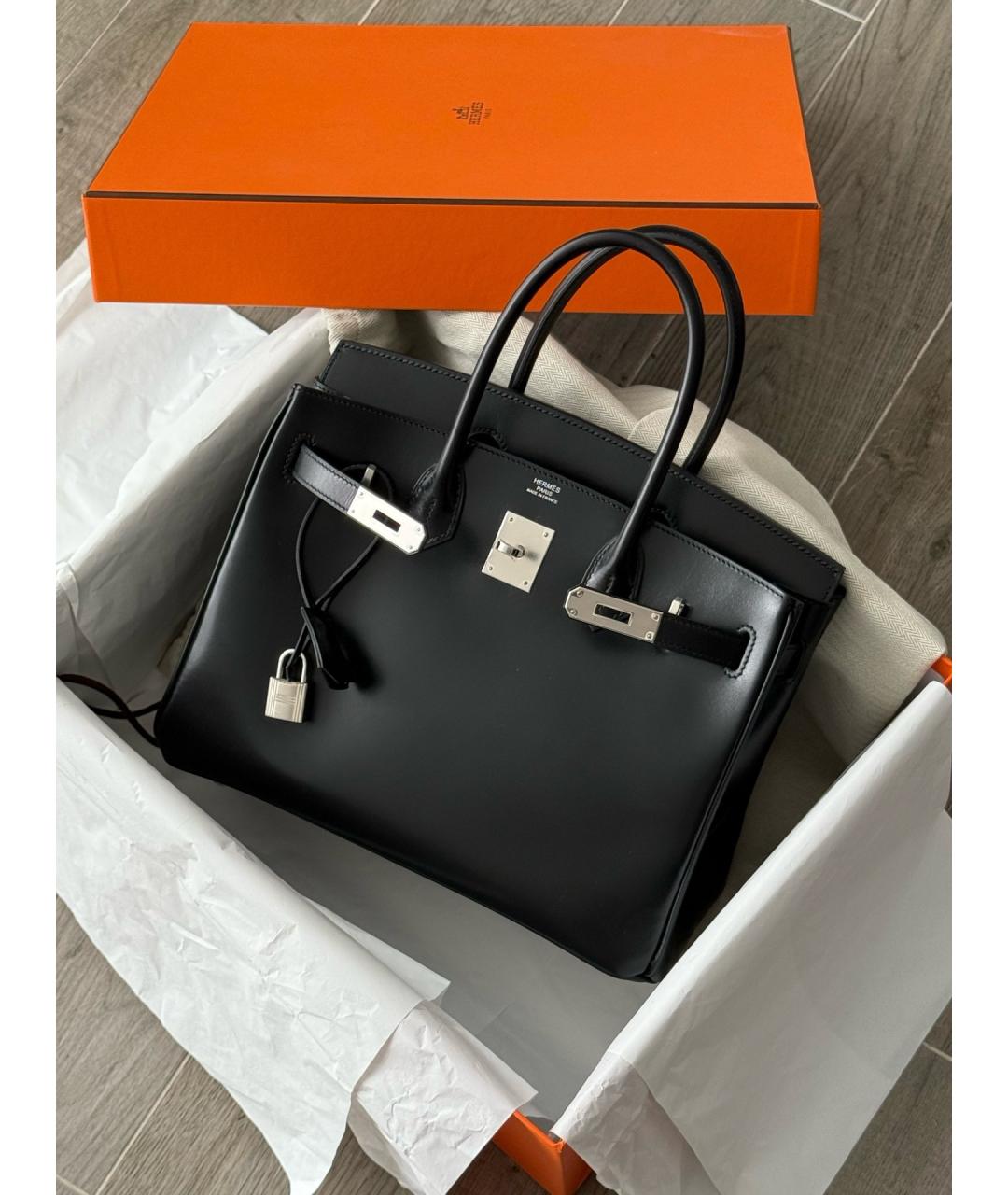 HERMES Черная кожаная сумка тоут, фото 5