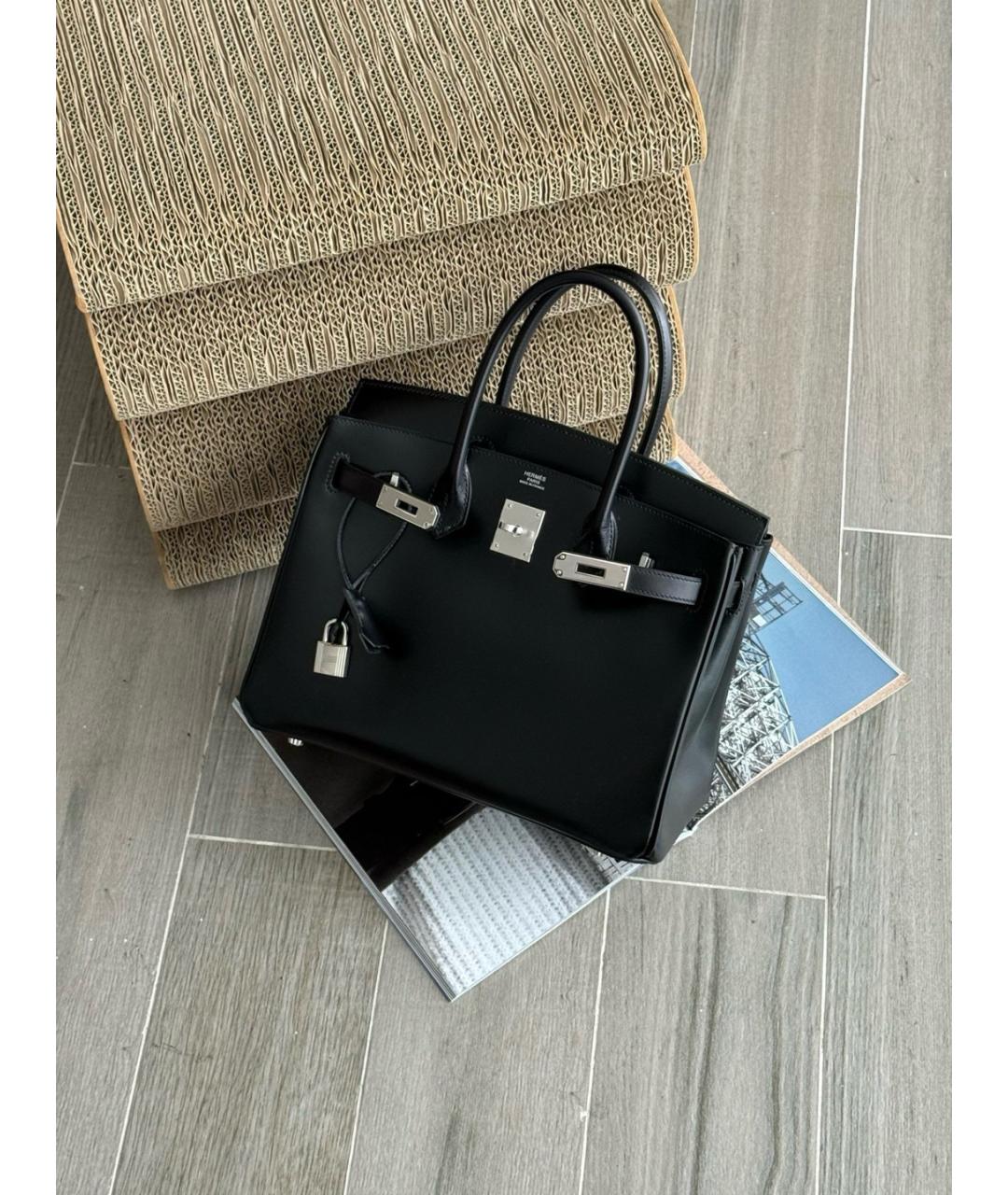 HERMES Черная кожаная сумка тоут, фото 3