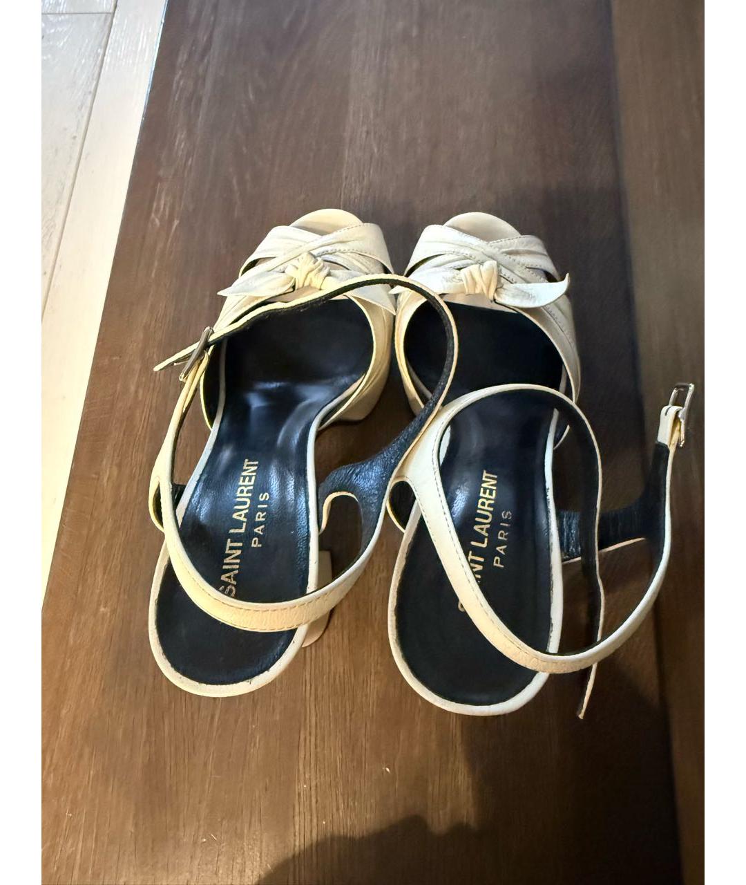 SAINT LAURENT Белые кожаные босоножки, фото 3