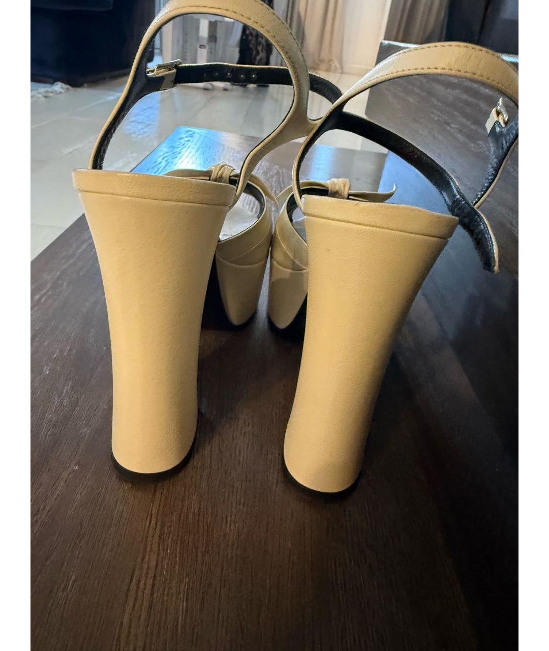 SAINT LAURENT Белые кожаные босоножки, фото 4