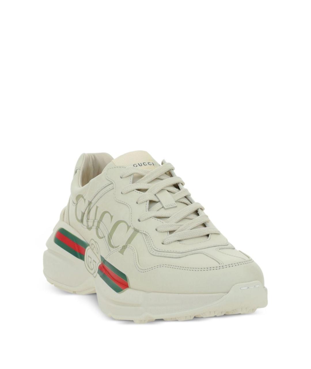 GUCCI Белые кожаные низкие кроссовки / кеды, фото 4