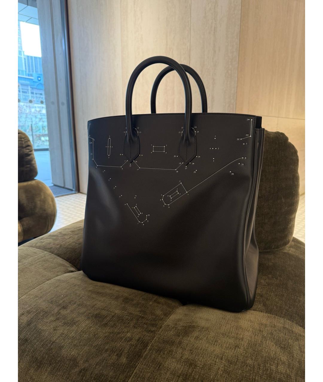HERMES Черная кожаная сумка тоут, фото 2