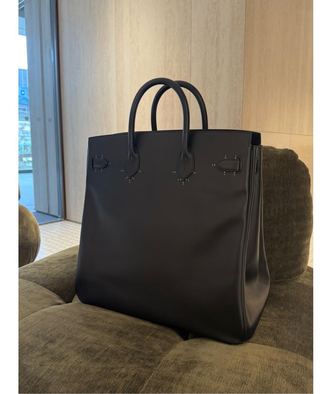 HERMES Черная кожаная сумка тоут, фото 3