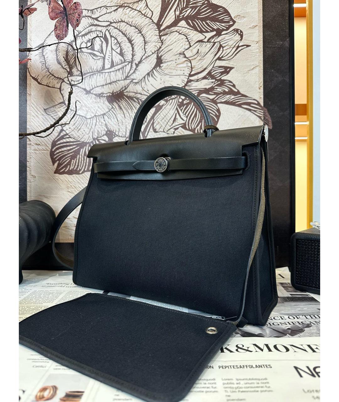 HERMES Черная деним сумка тоут, фото 4