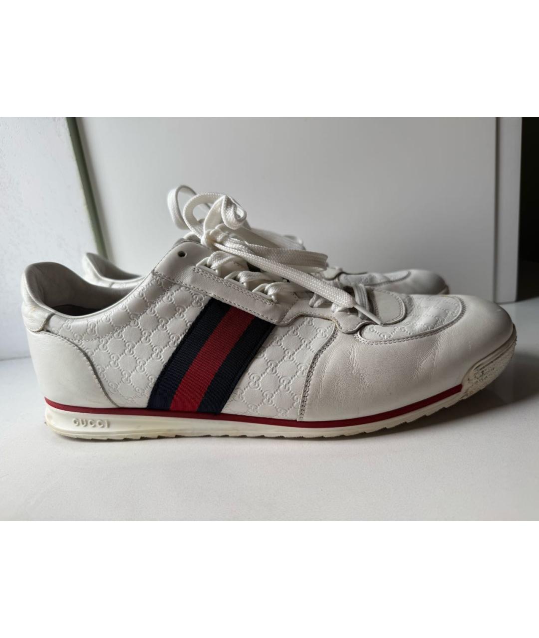 GUCCI Белые кожаные низкие кроссовки / кеды, фото 9