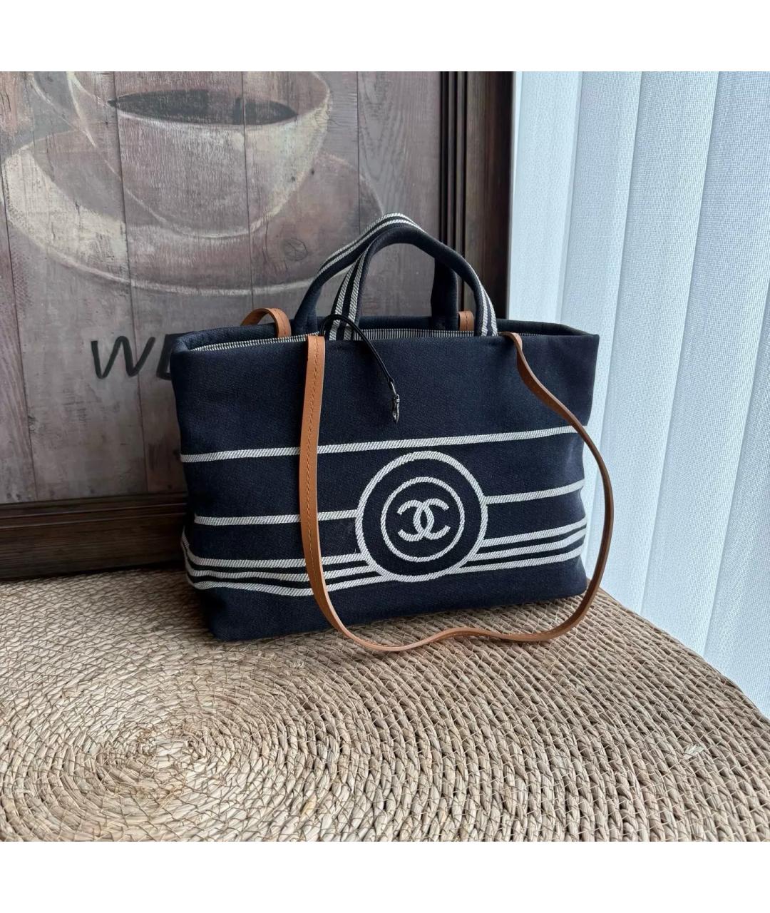 CHANEL Темно-синяя хлопковая пляжная сумка, фото 10